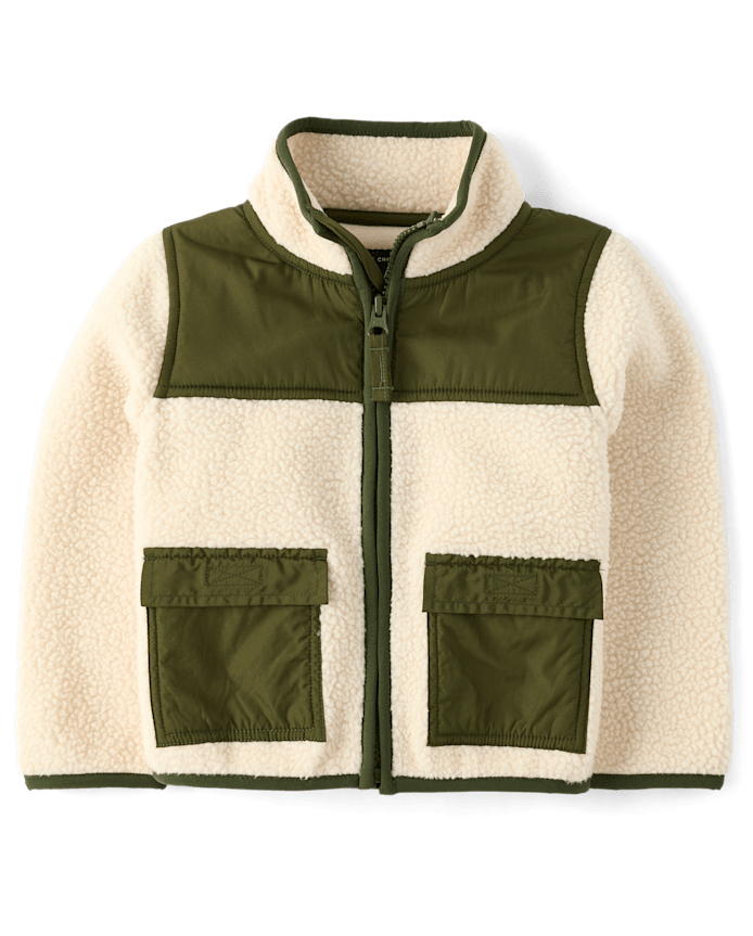 Veste zippée utilitaire contrastée en sherpa pour bébé et tout-petit