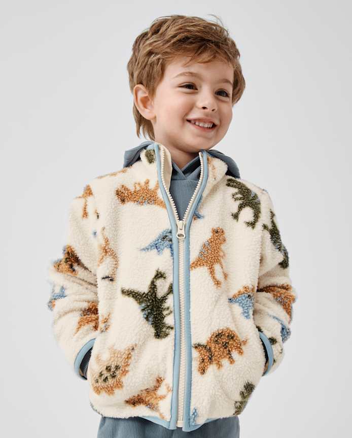 Veste zippée Dino Sherpa pour bébé et tout-petit garçon