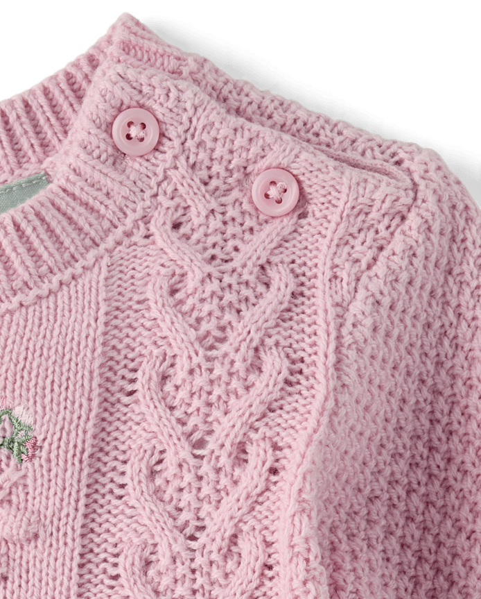 Ensemble de vêtements jeu 2 pièces pour bébé fille, pull en tricot torsadé à fleurs brodées