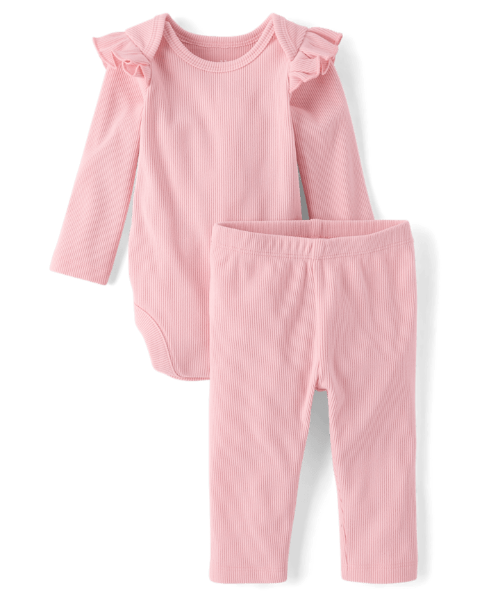 Baby Girls Flutter Sueded Rib 2-Piece Playwear Set