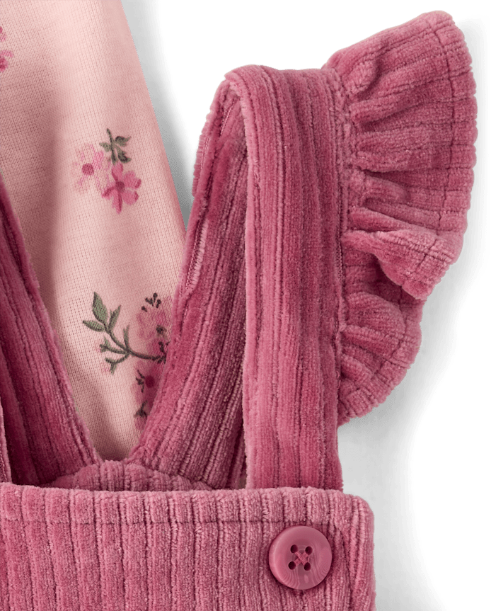 Ensemble de vêtements jeu 2 pièces pour bébé fille avec salopette à fleurs