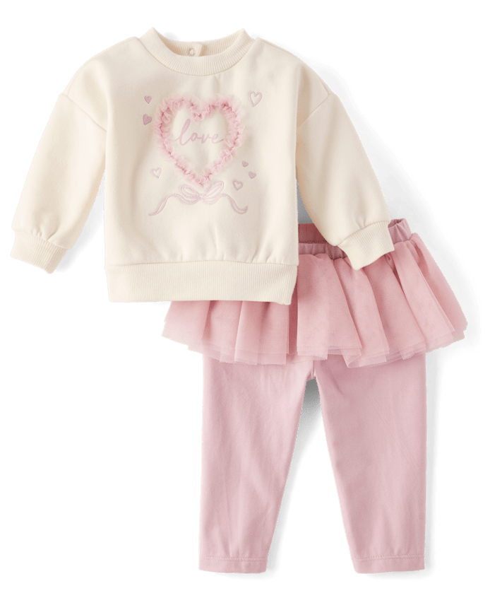 Baby Girls Mesh Heart 2-Piece Playwear Set