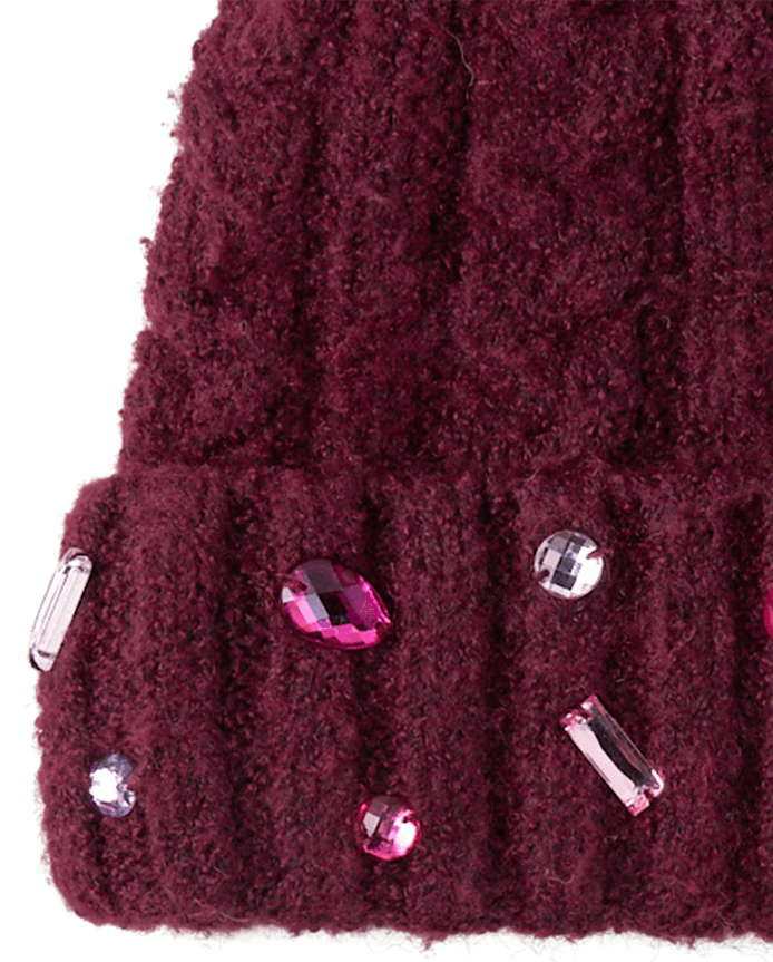 Girls Jeweled Cable Knit 2-Piece Cold Weather Set