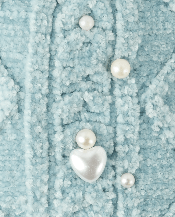 Girls Cable Knit Faux Heart Pearl Pom Beanie