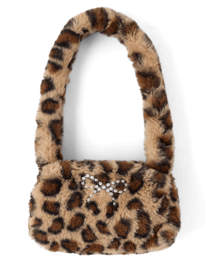 Girls Leopard Rhinestone Bow Shoulder Bag