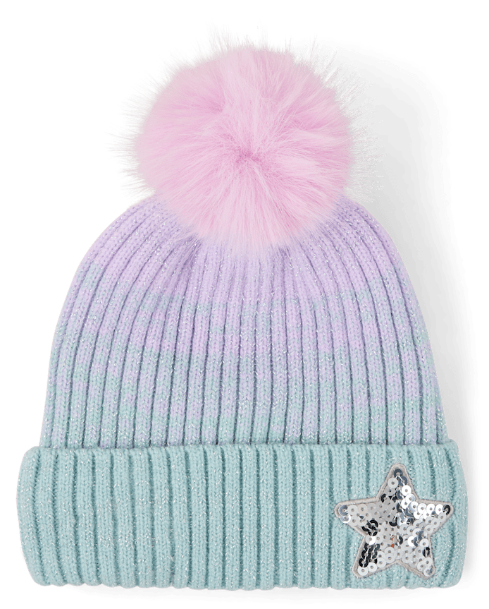 Girls Ombre Sequin Star Pom Beanie