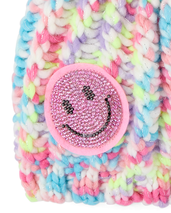 Girls Rainbow Embroidered Icon Pom Beanie