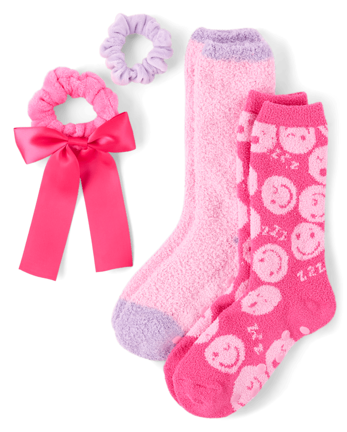 Girls Happy Face Bow 4-Piece Accessory Set