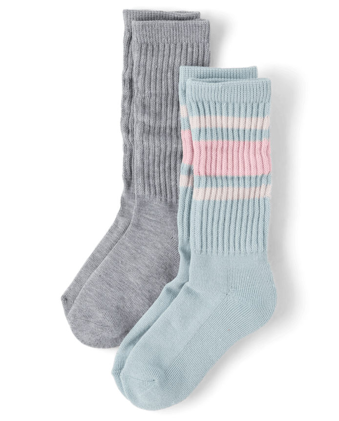 Girls Striped Cushioned Slouchy Socks 2-Pack