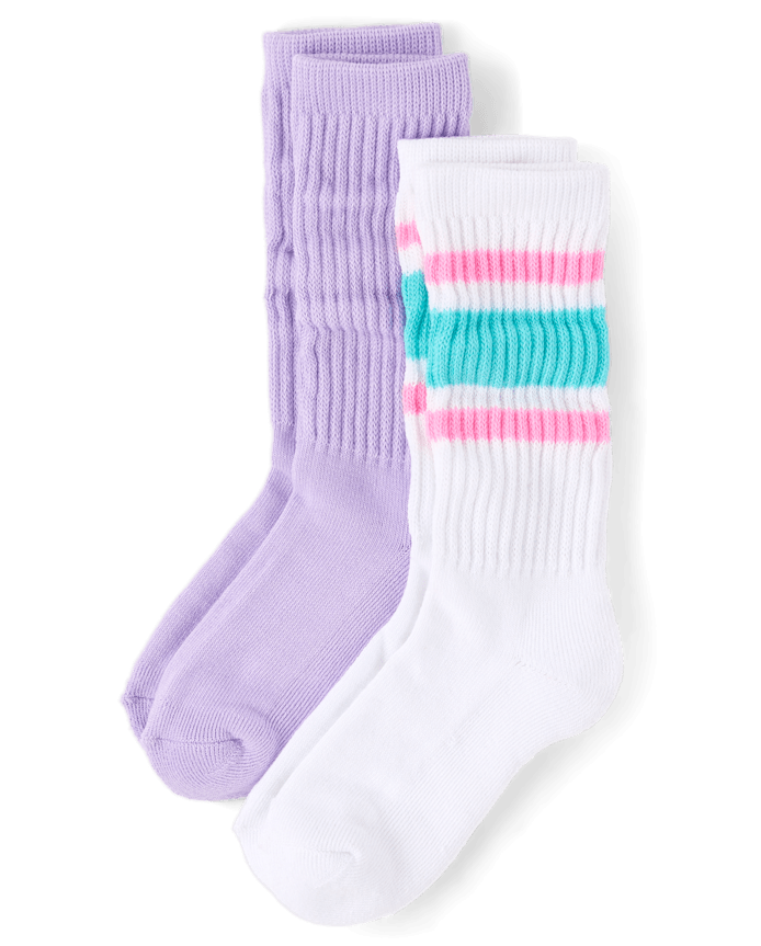 Girls Striped Cushioned Slouchy Socks 2-Pack