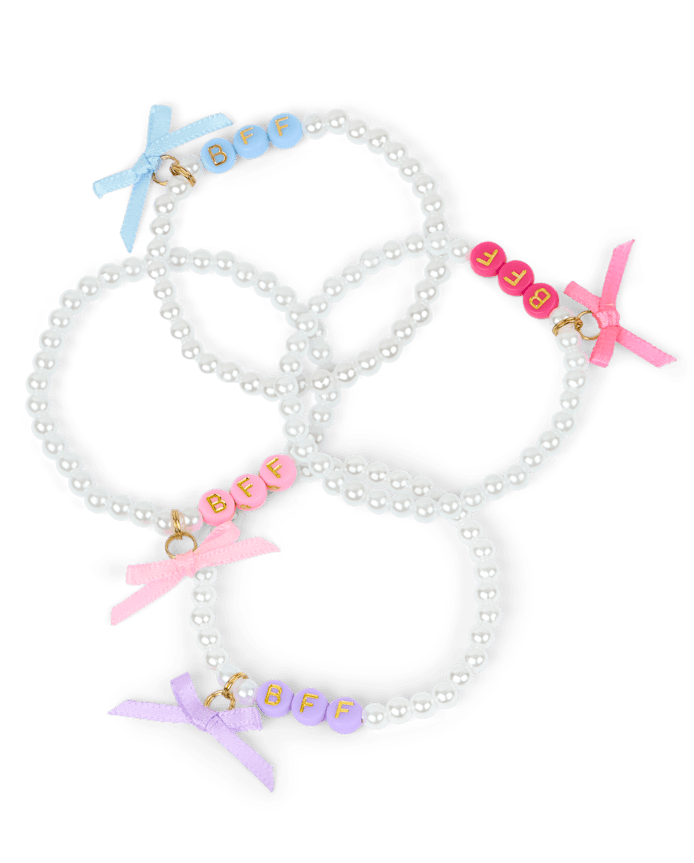 Girls Bow BFF Beaded Bracelet 4-Pack