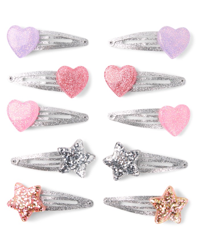 Girls Glitter Heart Hair Clip 10-Pack