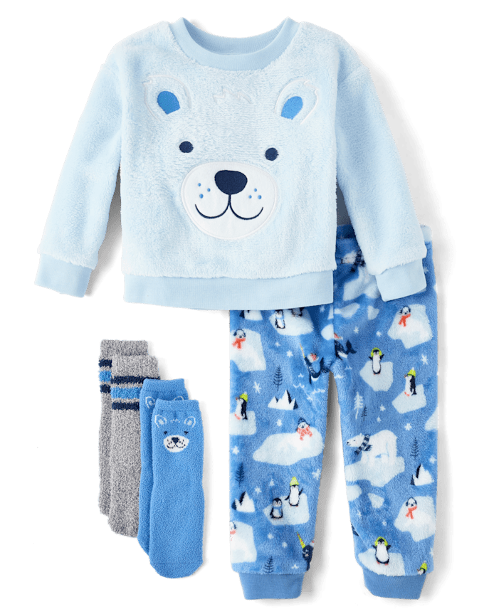 Lot de 2 paires chaussettes douillettes à motif ours pour tout-petits garçons