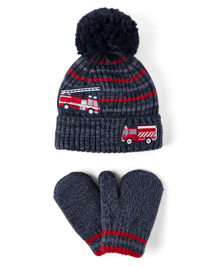 Ensemble 2 pièces pour temps froid avec camion de pompiers tout-petits garçons