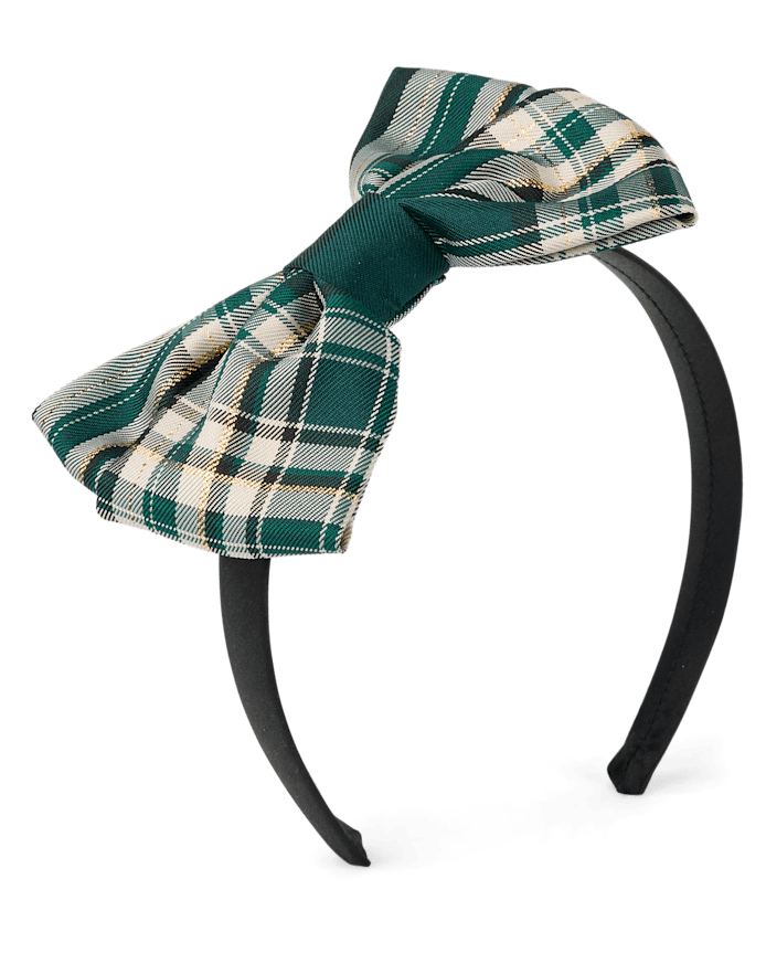 Girls Plaid Satin Bow Headband