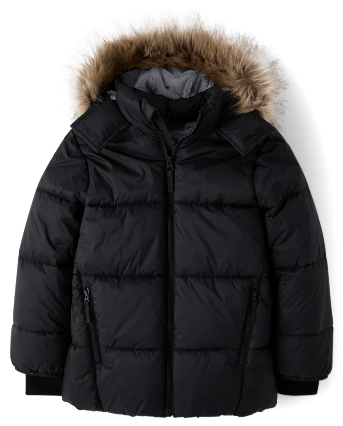 Kids Quilted Heavyweight Faux Fur Lined Parka Jacket