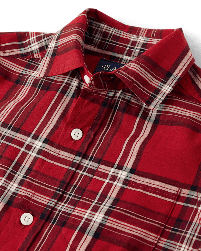 Boys Plaid Poplin Button Up Shirt