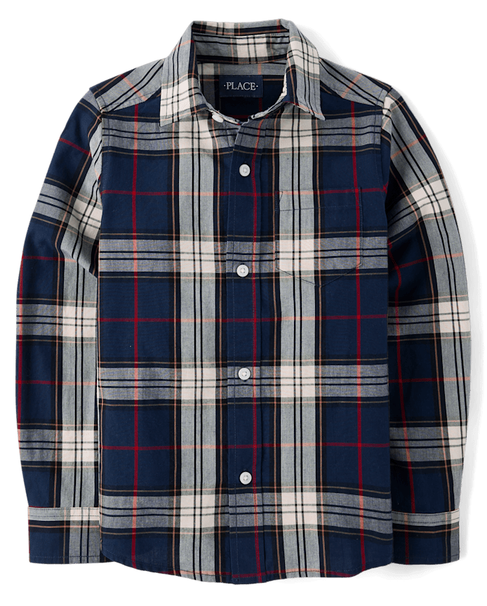 Boys Plaid Poplin Button Up Shirt