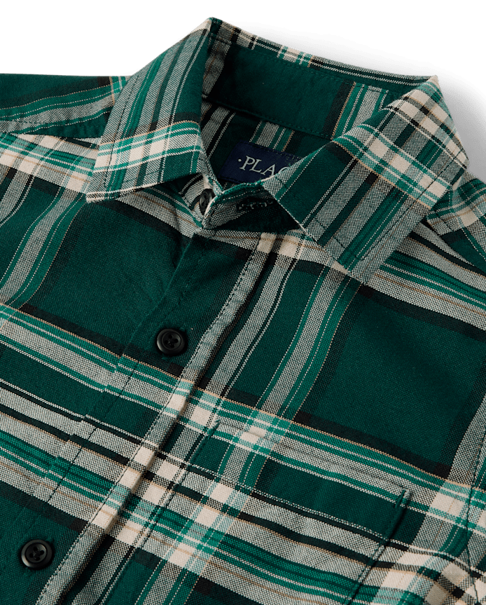 Boys Matching Family Plaid Oxford Button Up Shirt