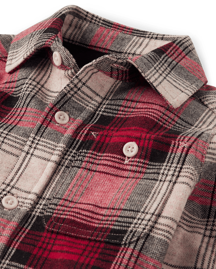 Boys Plaid Luxe Cozy Knit Button Up Shirt