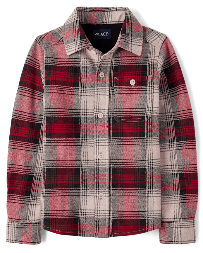 Boys Plaid Luxe Cozy Knit Button Up Shirt