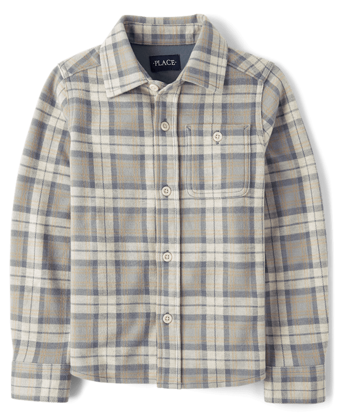 Chemise boutonnée en tricot confortable et luxueux à carreaux pour garçon