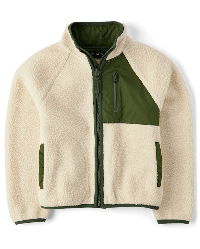 Kids Contrast Sherpa Utility Zip Up Jacket