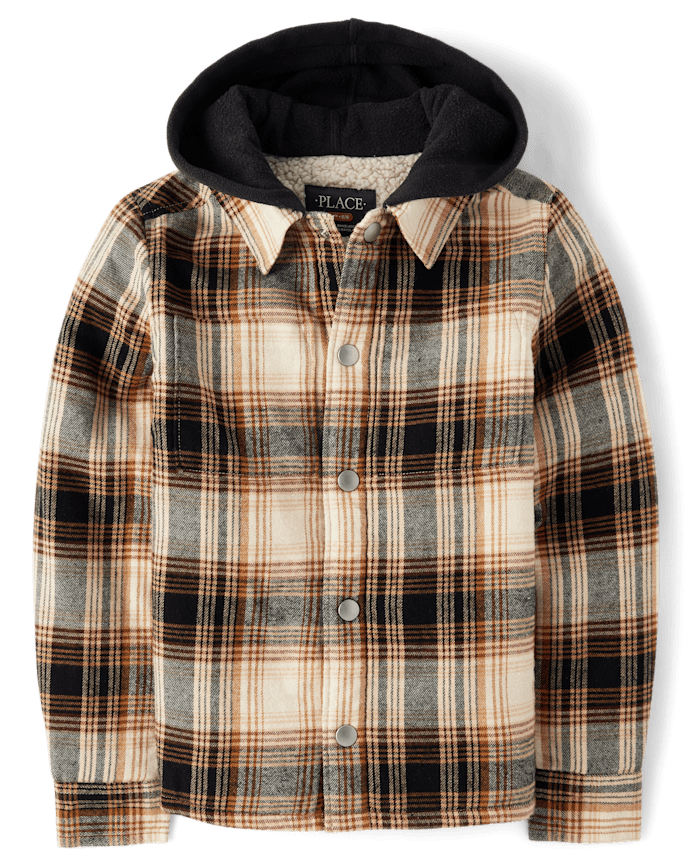 Big Boys Plaid Flannel Sherpa-Lined Hooded Jacket