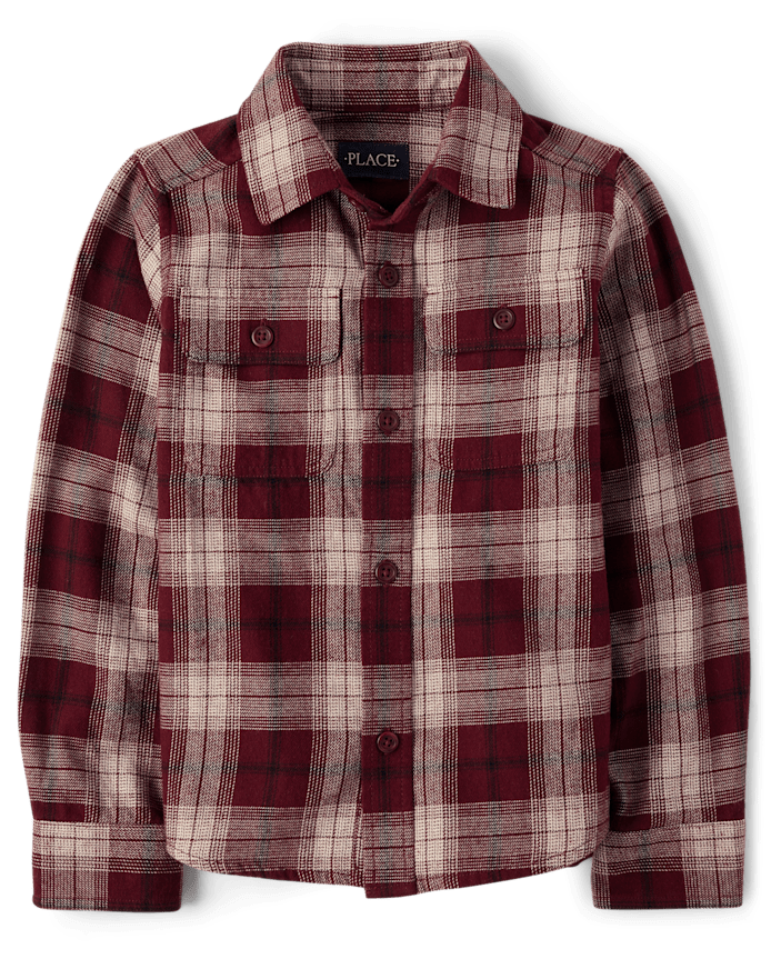 Boys Plaid Flannel Button Up Shirt