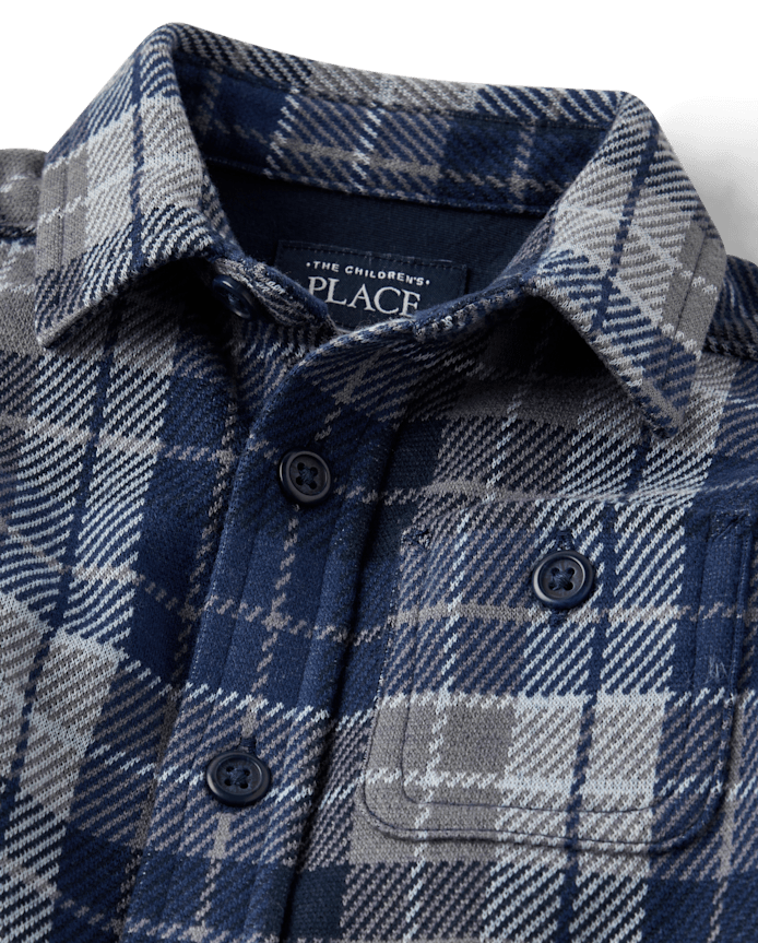 Baby And Toddler Boys Plaid Luxe Cozy Knit Button Up Shirt