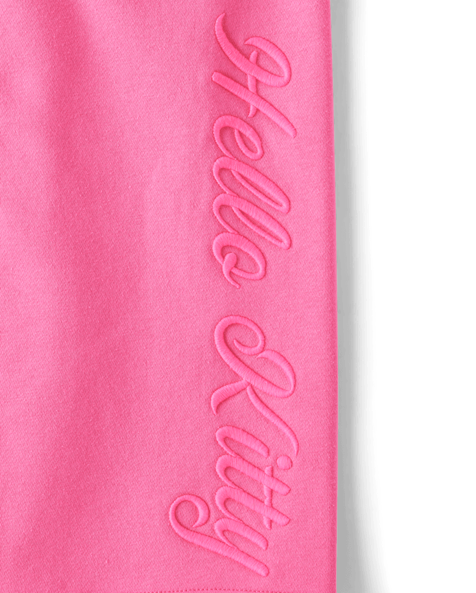 Girls Hello Kitty® Embroidered Premium Fleece Wide Leg Lounge Pants