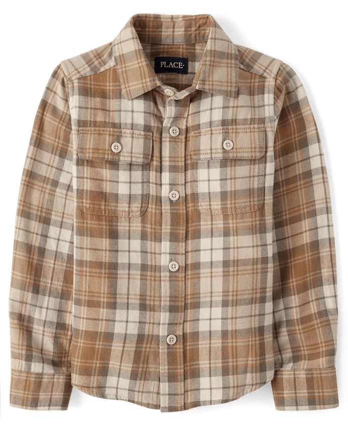 Boys Plaid Flannel Button Up Shirt