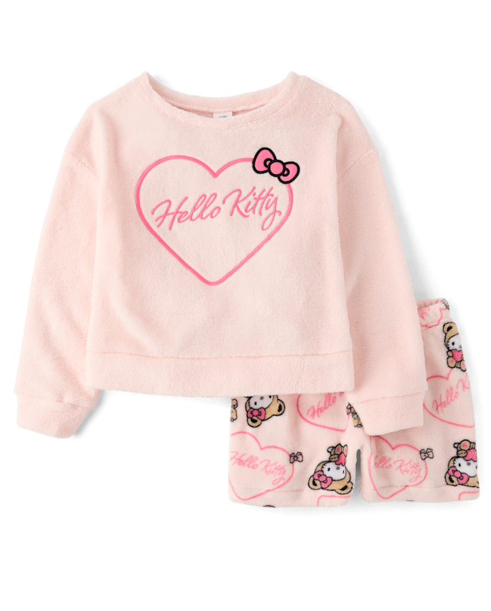 Girls Hello Kitty® Embroidered Heart Fleece Pajamas