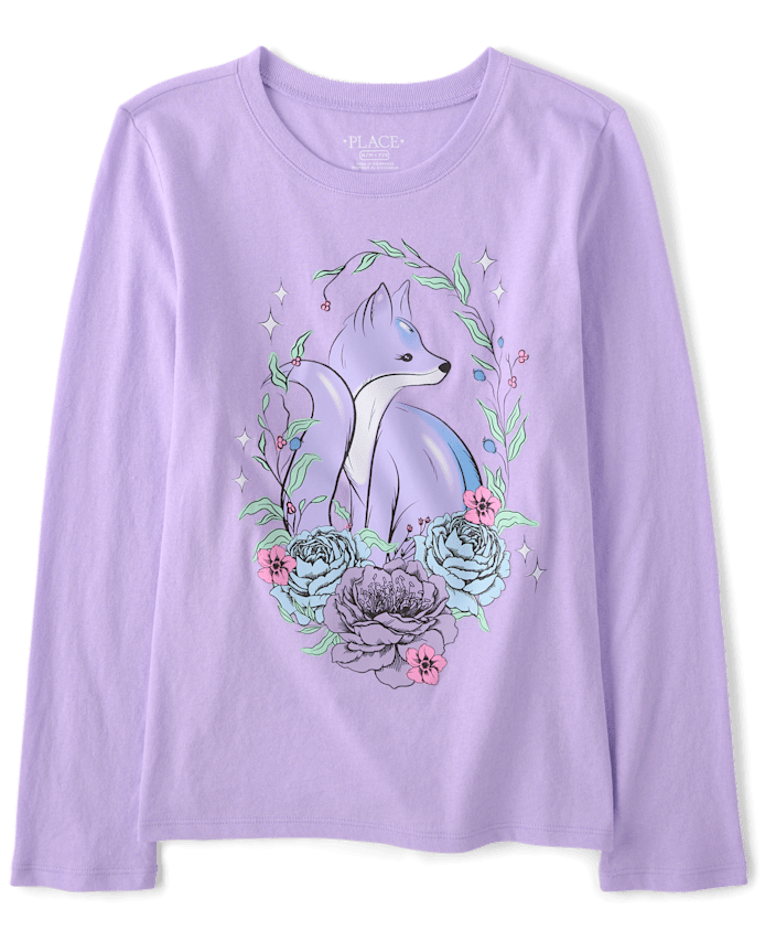 Girls Fox Flowers Graphic Tee