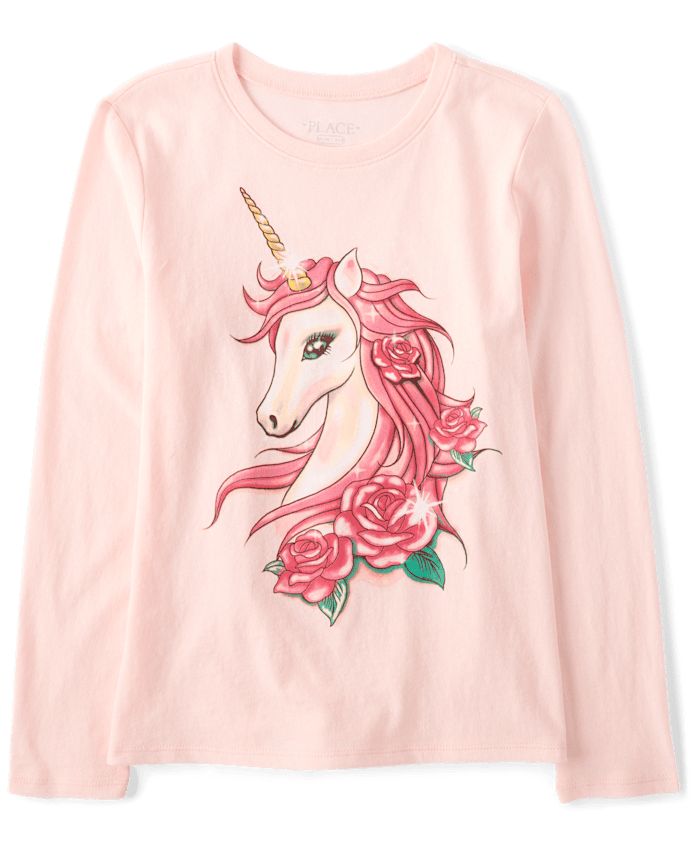 Girls Unicorn Flowers Graphic Tee