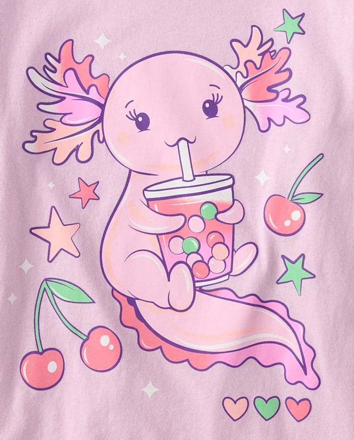 T-shirt graphique Axolotl Doodles pour filles