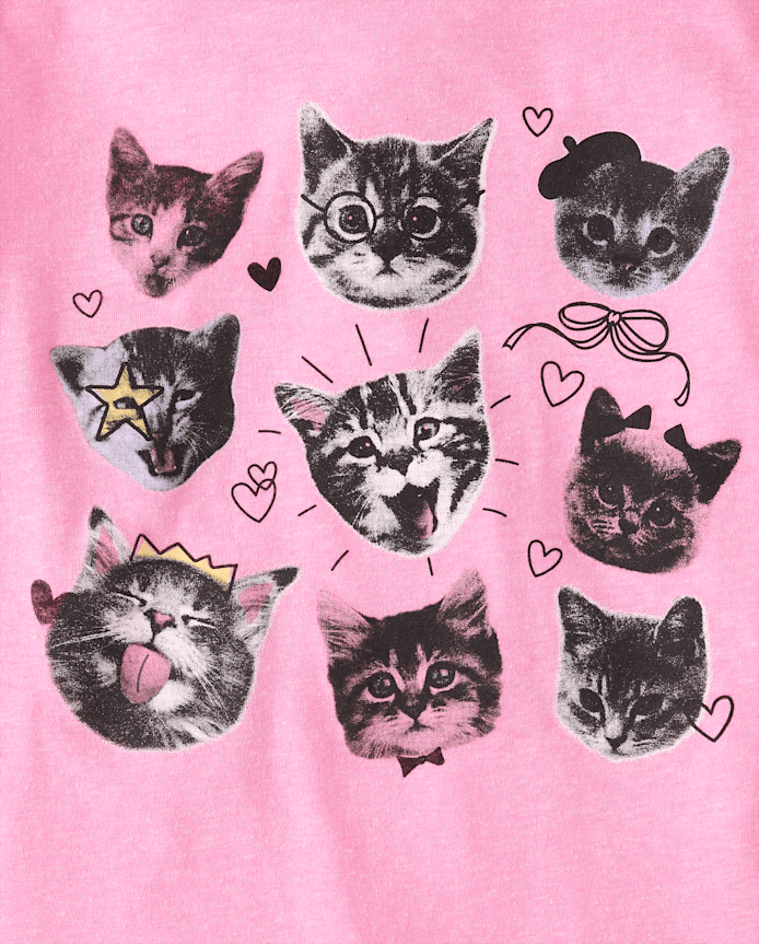 Girls Cat Faces Graphic Tee