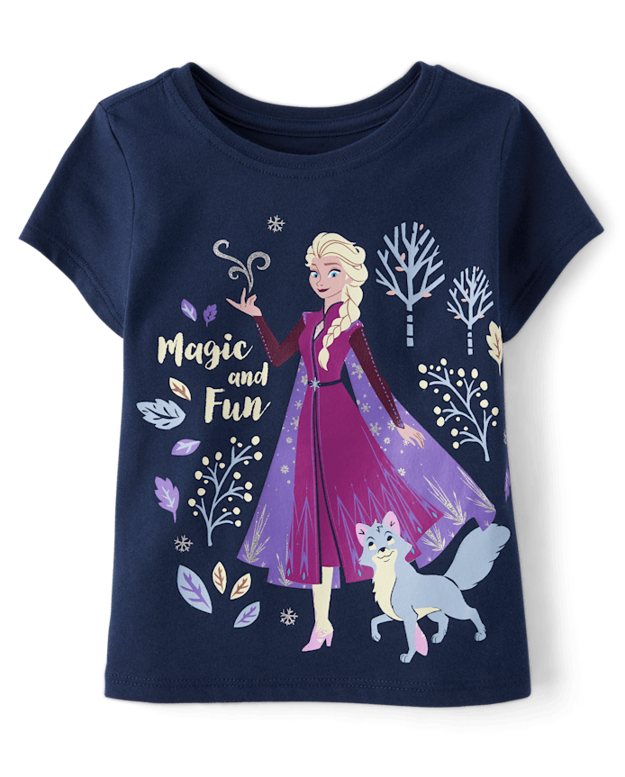 Baby And Toddler Girls Frozen™ Elsa Forest Glitter Graphic Tee