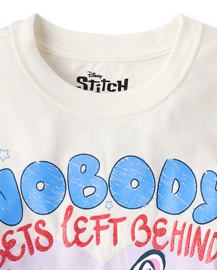 Girls Stitch™ Nobody Gets Left Behind Glitter Relaxed Graphic Tee