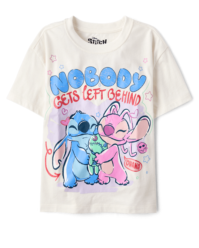 Girls Stitch™ Nobody Gets Left Behind Glitter Oversized Graphic Tee