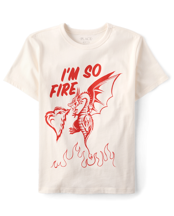 Boys Valentine's Day I'm So Fire Dragon Graphic Tee