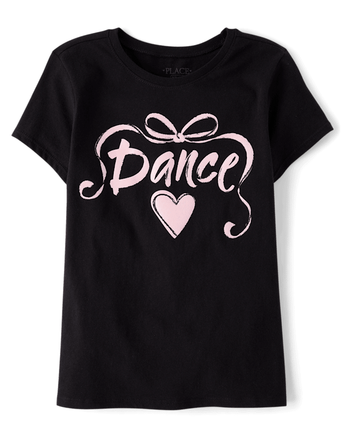Girls Dance Ribbon Puff Print Graphic Tee
