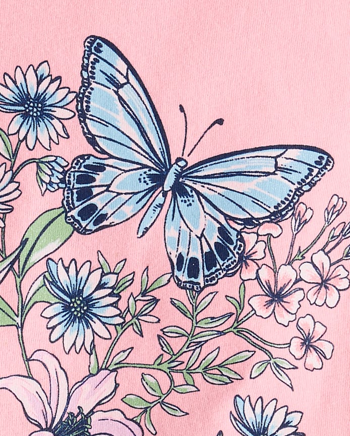 Girls Butterfly Flowers Graphic Tee
