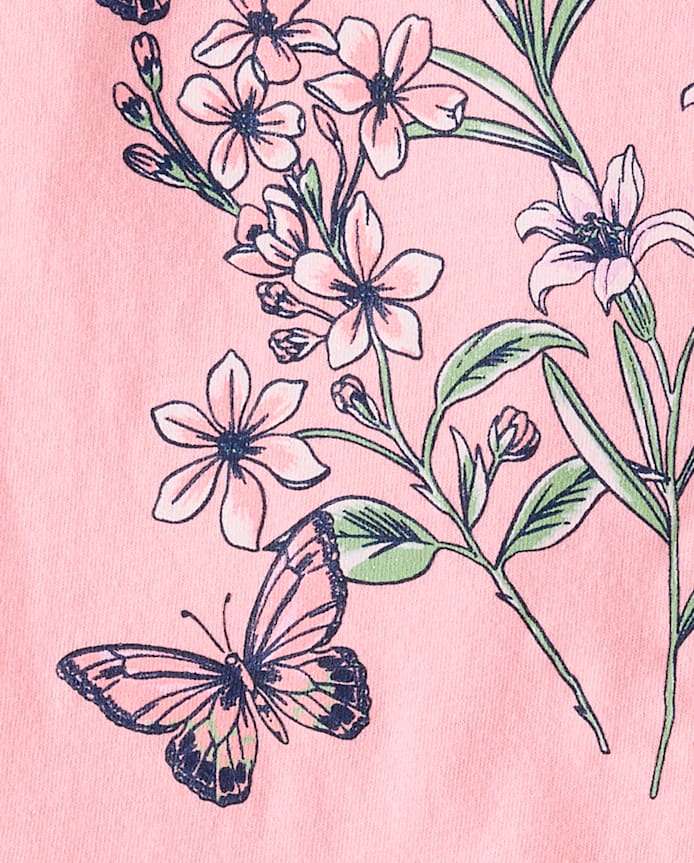 Girls Butterfly Flowers Graphic Tee