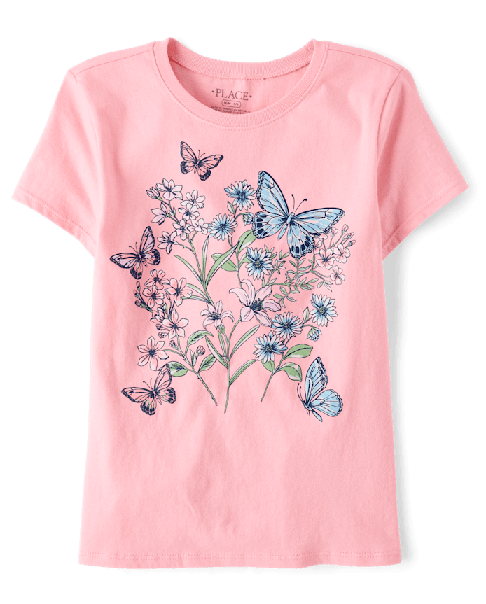 Girls Butterfly Flowers Graphic Tee