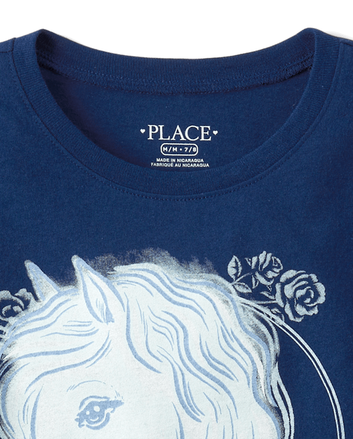Girls Horse Flowers Graphic Tee