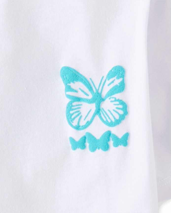 Girls Dreamer Butterfly Puff Print Front And Back Oversized Graphic Tee