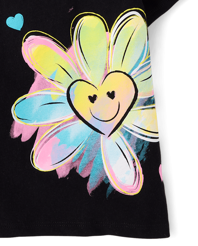 Baby And Toddler Girls Flower Heart Graphic Tee