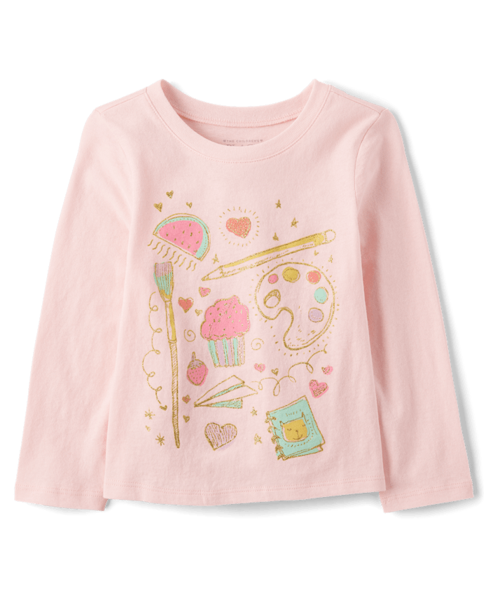 Baby And Toddler Girls Puff Print Food Art Graphic Tee