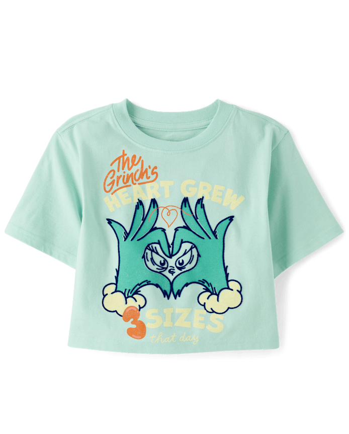T-shirt court surdimensionné à imprimé cœur de Noël Dr. Seuss The Grinch™ pour filles